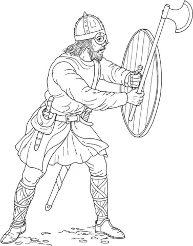 Viking With Ax And Shield Coloring Page